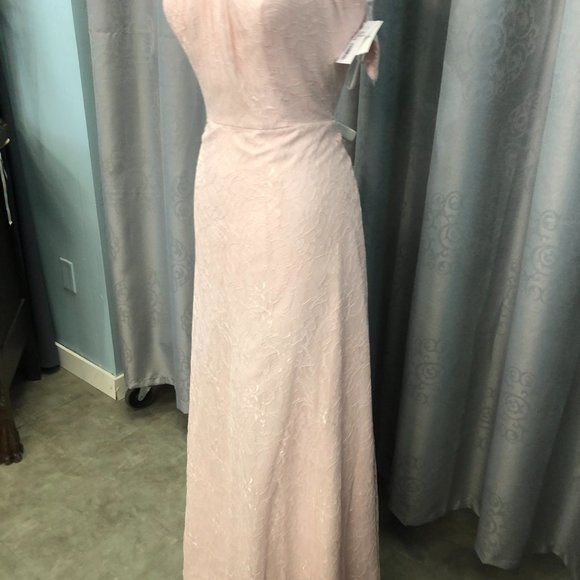New Blush Baby Pink Rose Gold Lace Dress, Elegant Bridesmaid Formal Strapless - Picture 9 of 15